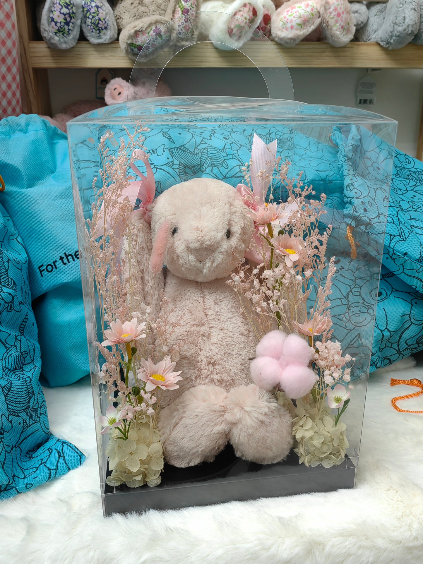 Authentic Jellycat London Bashful Bunny 31cm Custom Eternal Flower Gift Box Stable Display & Shippable Plushie